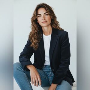 NWT $86 Izod Navy Cotton Blazer Jacket Size 16 Single Breasted Four Pocket Front